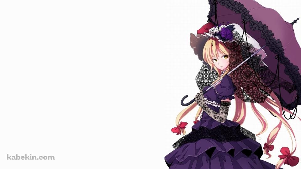紫のドレスを着て日傘をさす八雲紫 / 東方妖々夢の壁紙(960px x 540px) 高画質 PC・デスクトップ用