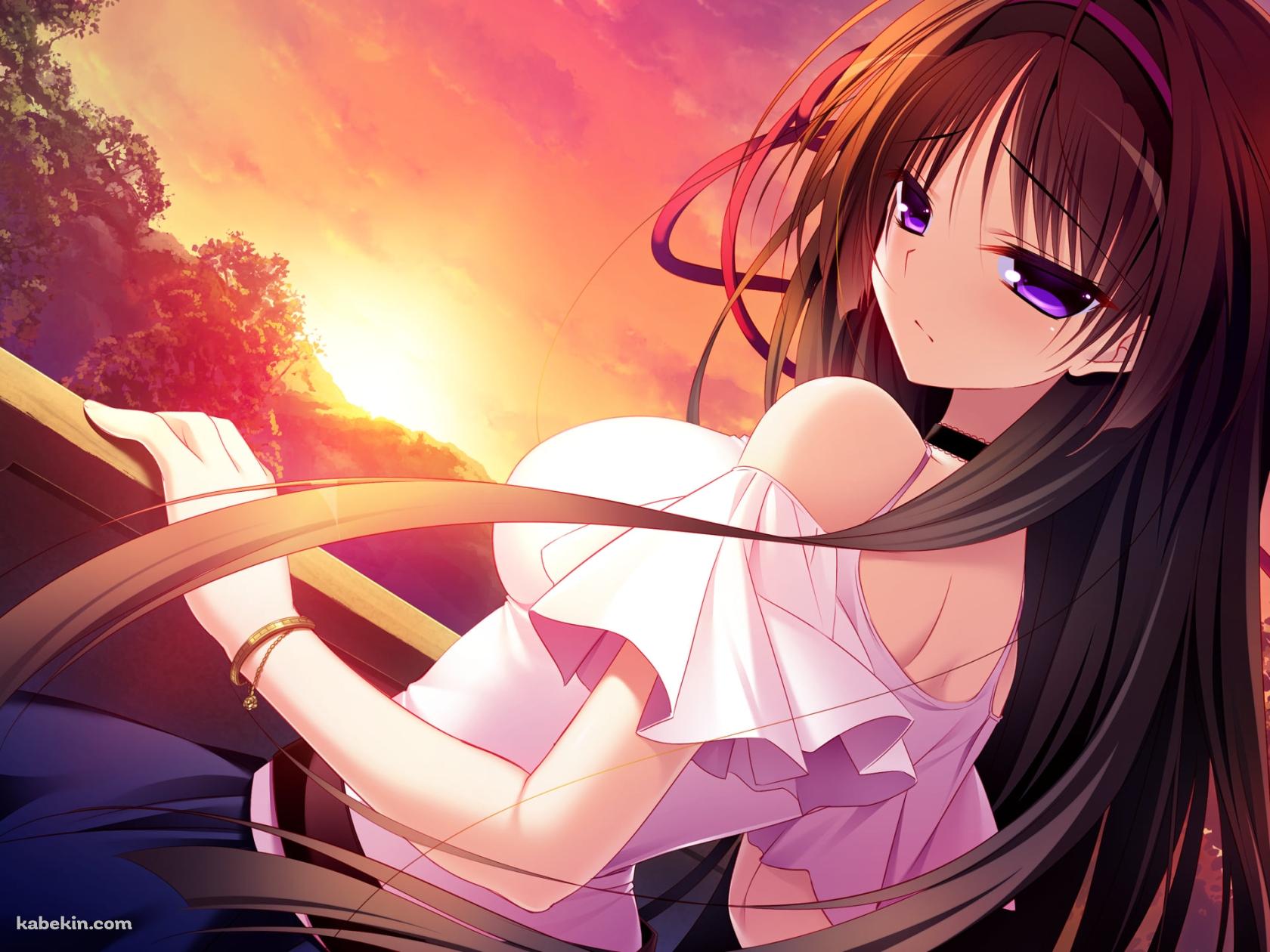 夕陽とこちらに振り返る久千房 夜霧 / ピュアガールの壁紙(1680px x 1260px) 高画質 PC・デスクトップ用