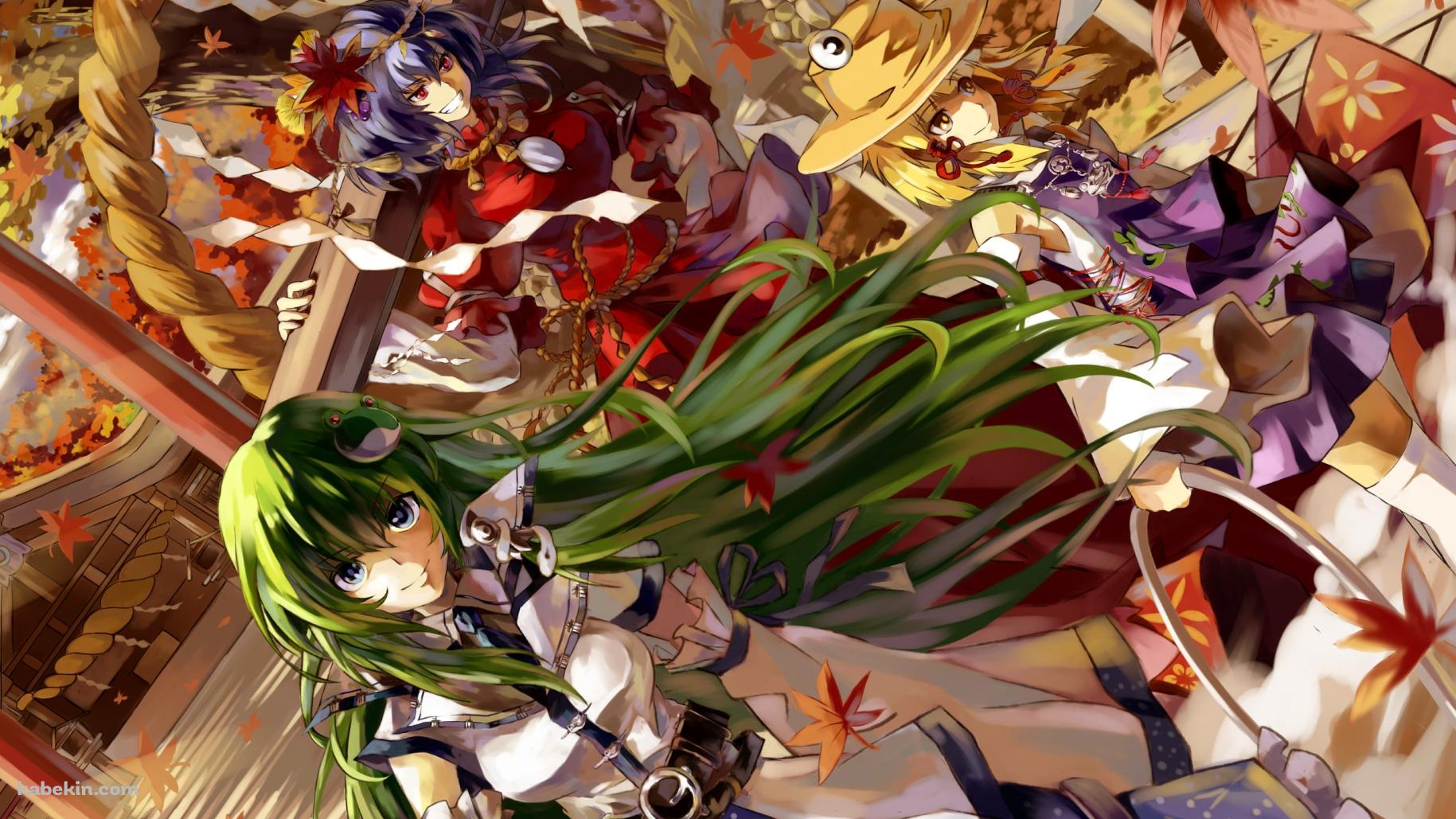 紅葉と東風谷早苗と洩矢諏訪子と八坂神奈子 / 東方の壁紙(1829px x 1029px) 高画質 PC・デスクトップ用