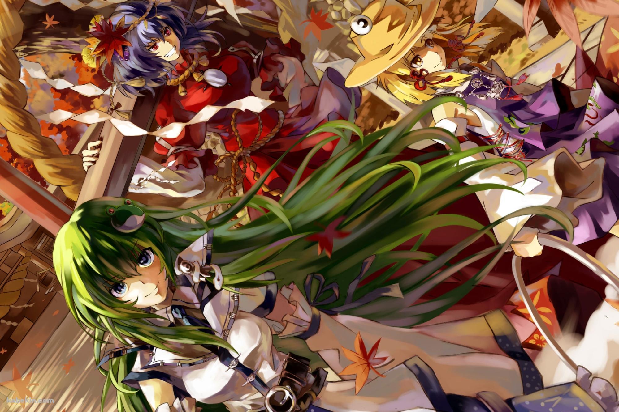 紅葉と東風谷早苗と洩矢諏訪子と八坂神奈子 / 東方の壁紙(2000px x 1333px) 高画質 PC・デスクトップ用