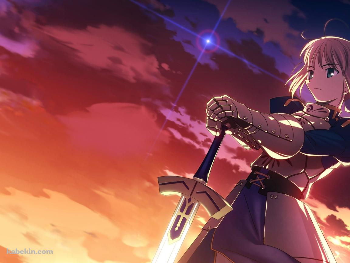 光る星と剣にもたれるセイバー / 夕暮れ / Fateの壁紙(1152px x 864px) 高画質 PC・デスクトップ用