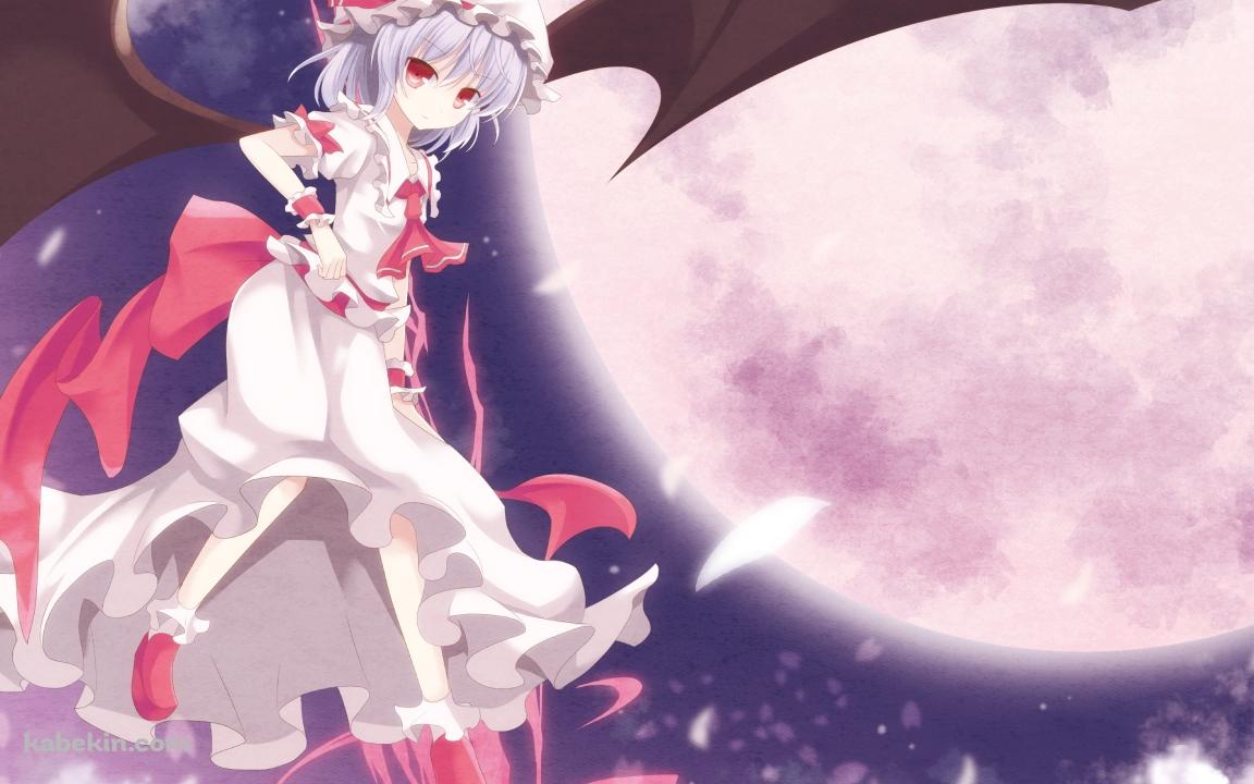 満月と花びらと浮遊するレミリア・スカーレット / 東方の壁紙(1152px x 720px) 高画質 PC・デスクトップ用