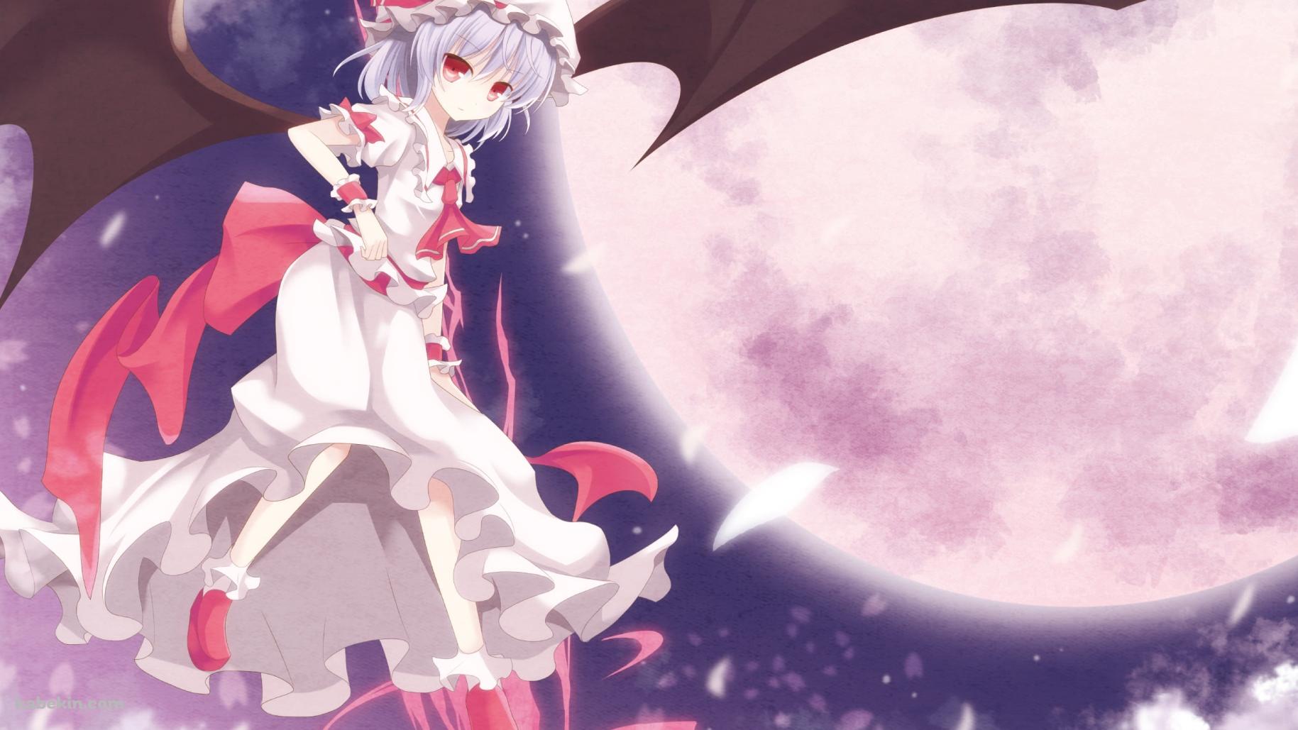 満月と花びらと浮遊するレミリア・スカーレット / 東方の壁紙(1829px x 1029px) 高画質 PC・デスクトップ用