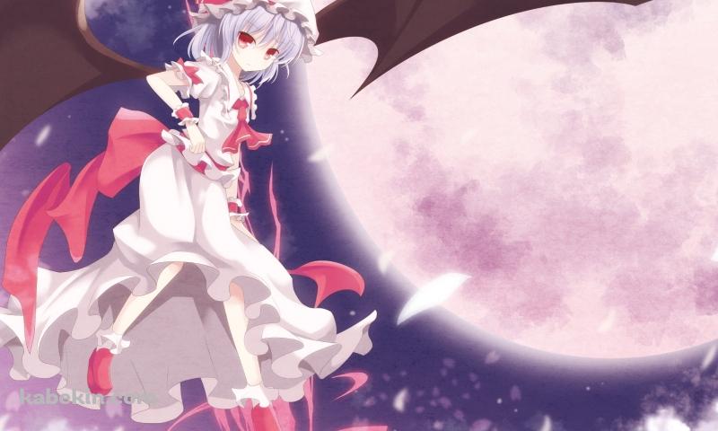 満月と花びらと浮遊するレミリア・スカーレット / 東方の壁紙(800px x 480px) 高画質 PC・デスクトップ用