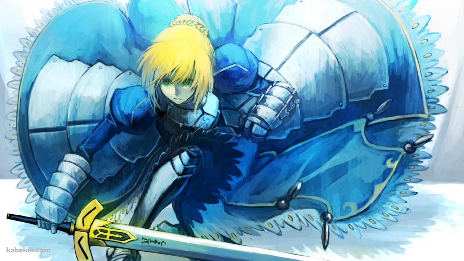 しゃがんで剣を持つセイバー / アルトリア・ペンドラゴン / Fateの壁紙(1600px x 900px) 高画質 PC・デスクトップ用