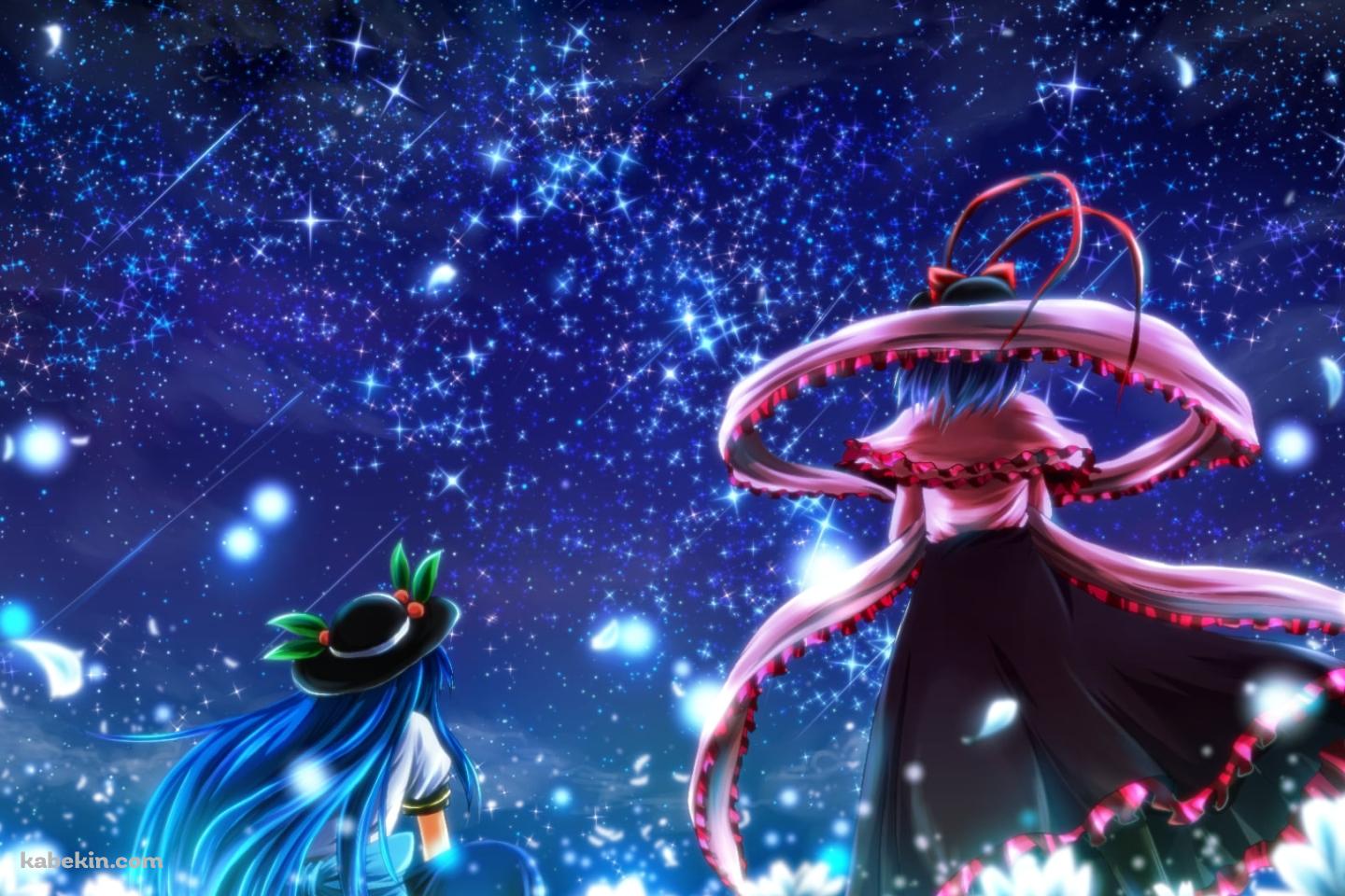 無数の流れ星を眺める比那名居天子と永江衣玖 / 東方の壁紙(1440px x 960px) 高画質 PC・デスクトップ用