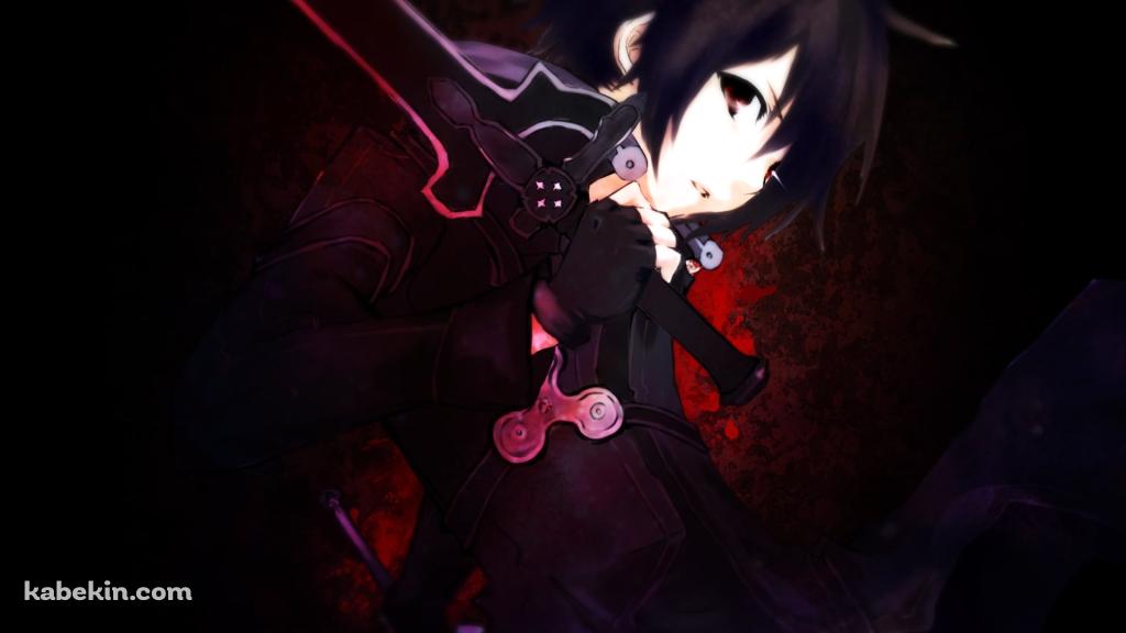 黒い剣を持ちこちらを見つめるキリアス / ソードアートオンラインの壁紙(1024px x 576px) 高画質 PC・デスクトップ用