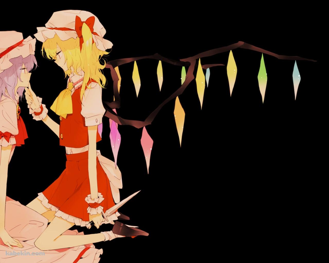暗闇で見つめ合うフランドール・スカーレットとレミリア・スカーレット / 東方の壁紙(1280px x 1024px) 高画質 PC・デスクトップ用