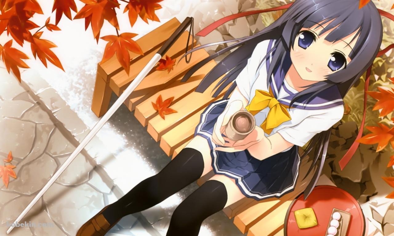 紅葉を見ながらお茶を飲む鈴白 灯 / 空を飛ぶ、3つの方法。の壁紙(1280px x 768px) 高画質 PC・デスクトップ用