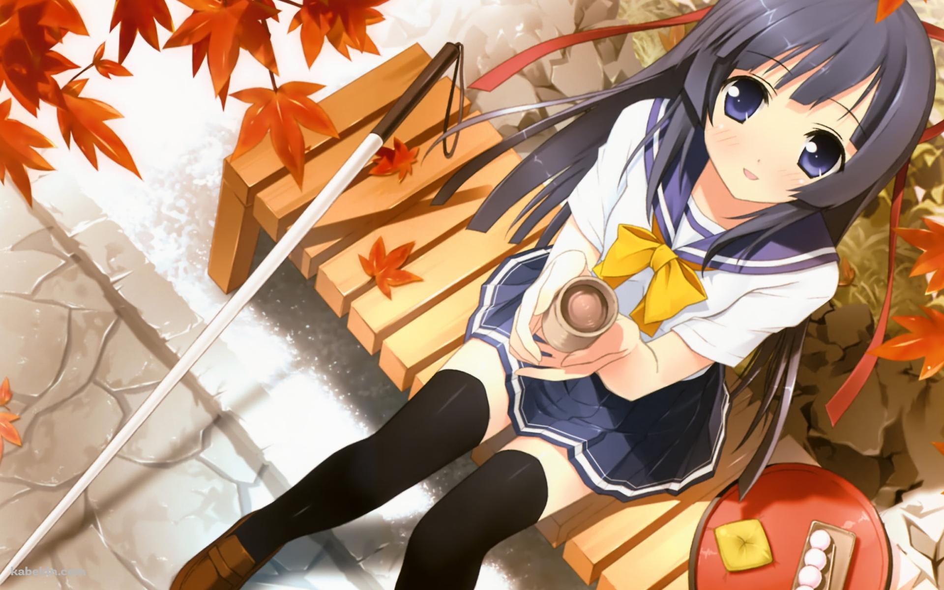 紅葉を見ながらお茶を飲む鈴白 灯 / 空を飛ぶ、3つの方法。の壁紙(1920px x 1200px) 高画質 PC・デスクトップ用
