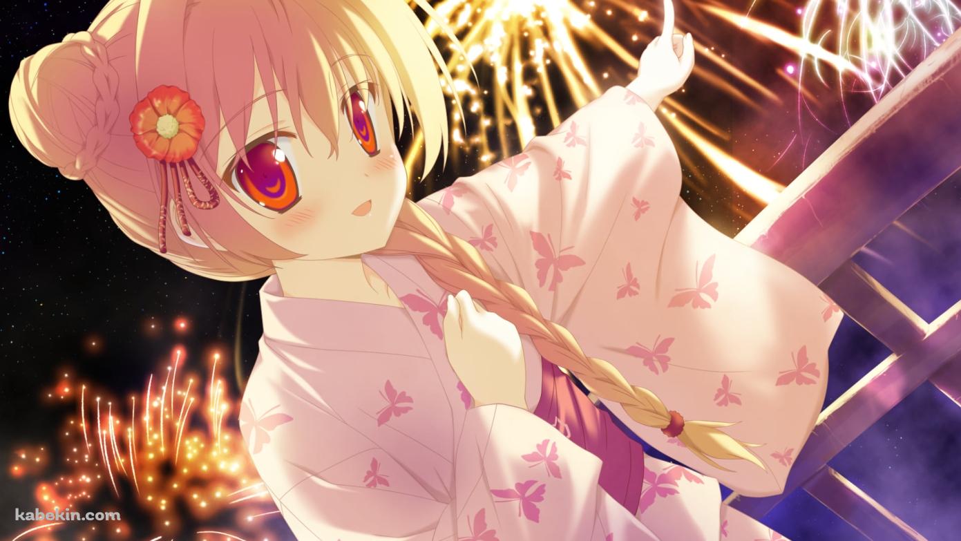 花火を指さす二階堂 真紅 / いろとりどりのセカイの壁紙(1391px x 783px) 高画質 PC・デスクトップ用
