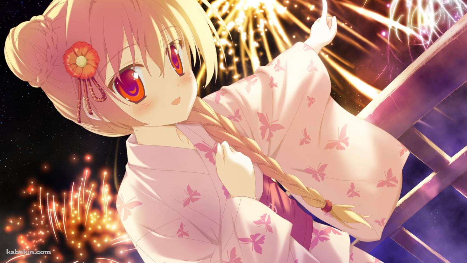 花火を指さす二階堂 真紅 / いろとりどりのセカイの壁紙(1600px x 900px) 高画質 PC・デスクトップ用