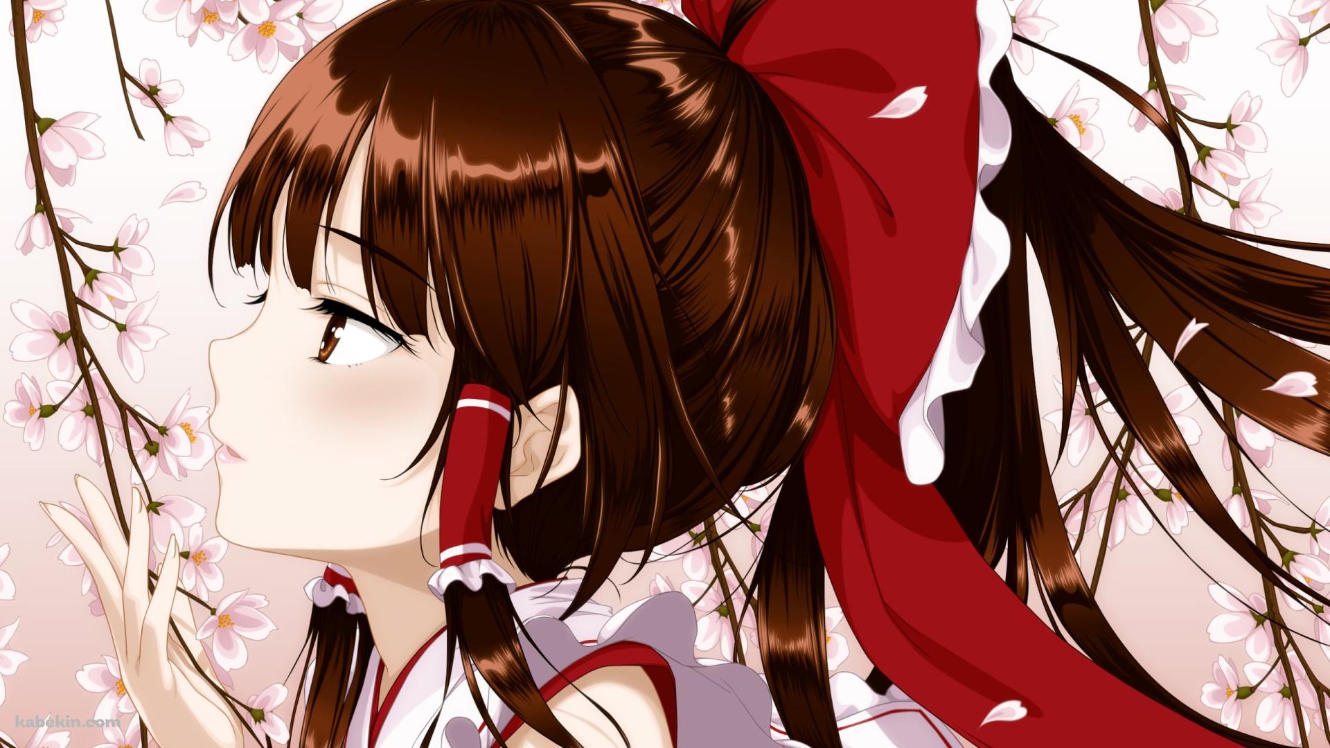 桜の花を愛でる博麗霊夢 / 東方の壁紙(1920px x 1080px) 高画質 PC・デスクトップ用