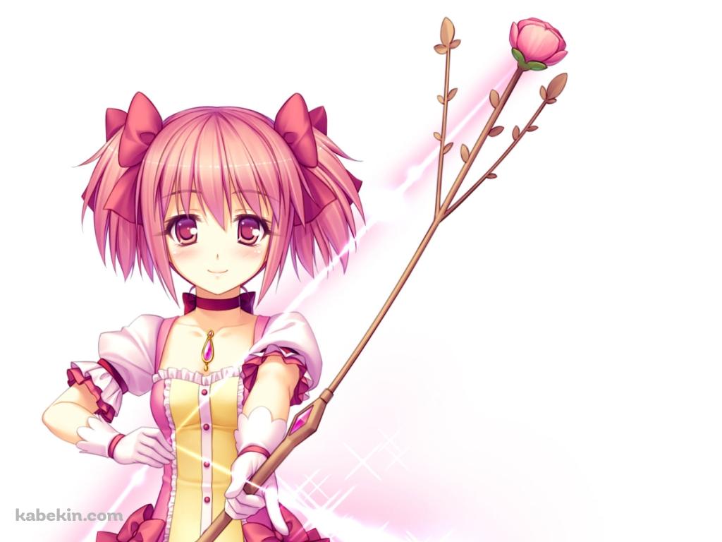 花のついた弓をかまえる鹿目まどか / 魔法少女まどか☆マギカの壁紙(1024px x 768px) 高画質 PC・デスクトップ用