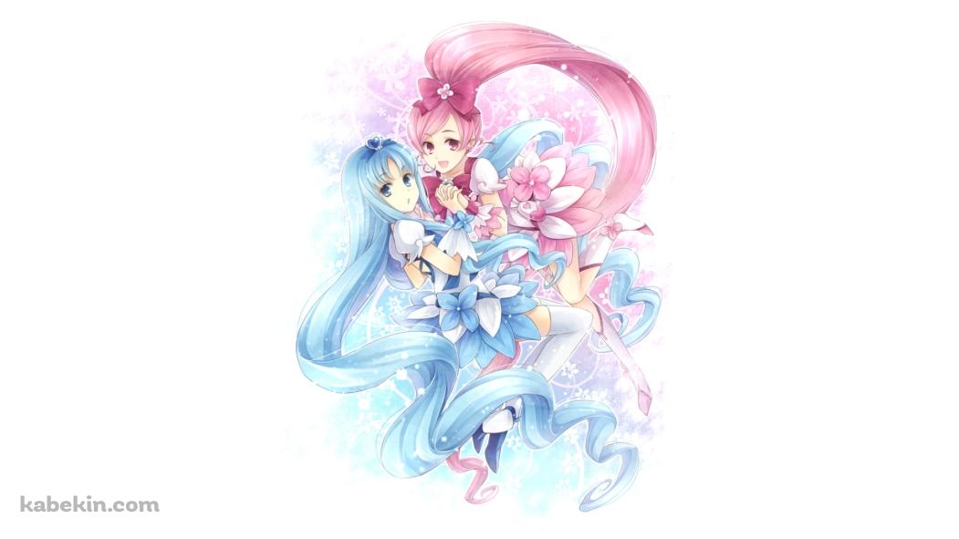 手を取り合う来海えりかと花咲つぼみ / 安定のえりか / キュアブロッサム / キュアマリン / ハートキャッチプリキュア!の壁紙(1051px x 591px) 高画質 PC・デスクトップ用