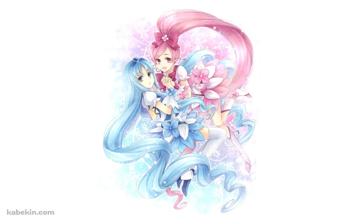 手を取り合う来海えりかと花咲つぼみ / 安定のえりか / キュアブロッサム / キュアマリン / ハートキャッチプリキュア!の壁紙(1152px x 720px) 高画質 PC・デスクトップ用