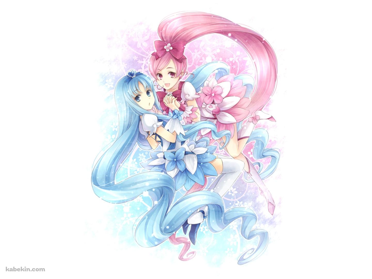 手を取り合う来海えりかと花咲つぼみ / 安定のえりか / キュアブロッサム / キュアマリン / ハートキャッチプリキュア!の壁紙(1440px x 1080px) 高画質 PC・デスクトップ用