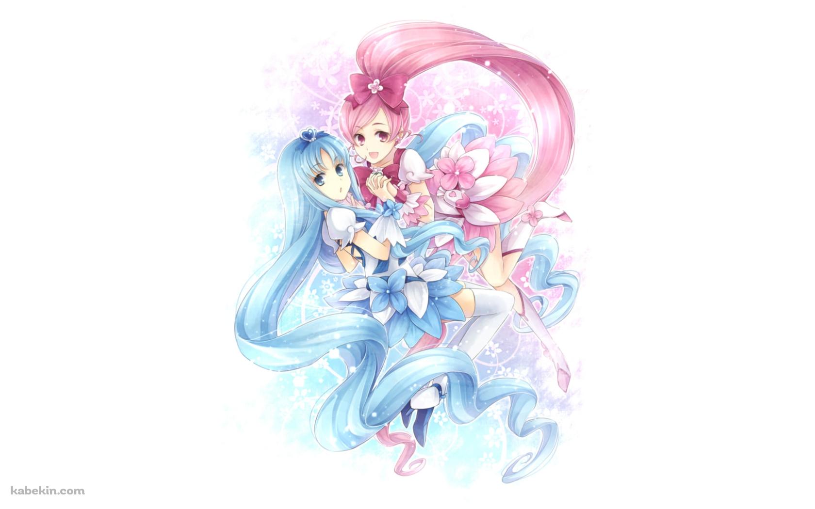 手を取り合う来海えりかと花咲つぼみ / 安定のえりか / キュアブロッサム / キュアマリン / ハートキャッチプリキュア!の壁紙(1680px x 1050px) 高画質 PC・デスクトップ用