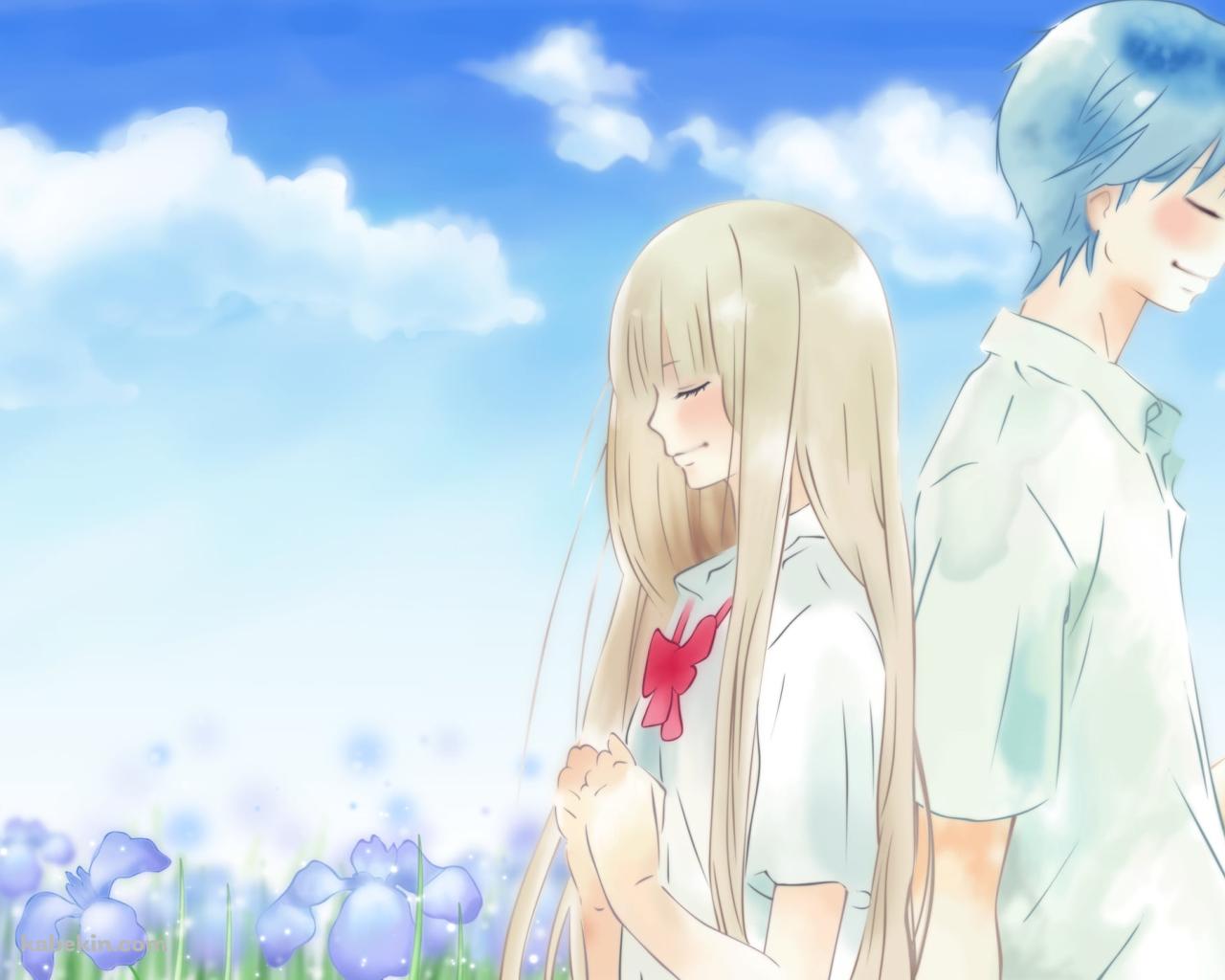 背中合わせに立つ黒沼爽子と風早翔太 / 君に届けの壁紙(1280px x 1024px) 高画質 PC・デスクトップ用