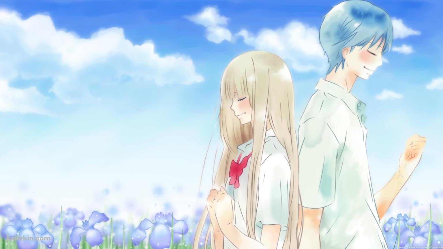 背中合わせに立つ黒沼爽子と風早翔太 / 君に届けの壁紙(1536px x 864px) 高画質 PC・デスクトップ用