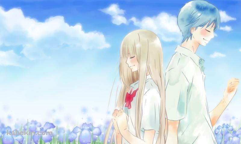 背中合わせに立つ黒沼爽子と風早翔太 / 君に届けの壁紙(800px x 480px) 高画質 PC・デスクトップ用