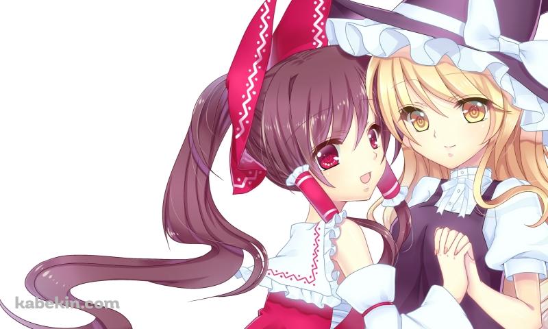 手をとりあう可愛い博麗霊夢と霧雨魔理沙 / 東方の壁紙(800px x 480px) 高画質 PC・デスクトップ用