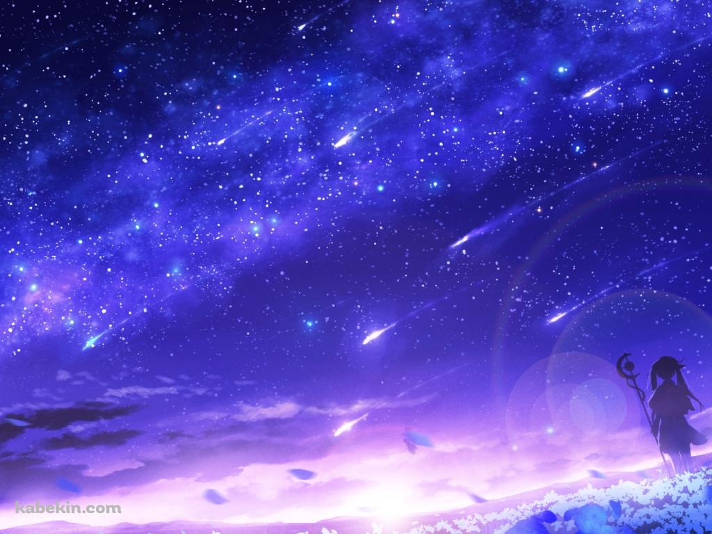 無数の流れ星を眺めるフリーレンのシルエット / 葬送のフリーレンの壁紙(1024px x 768px) 高画質 PC・デスクトップ用