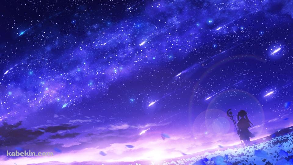無数の流れ星を眺めるフリーレンのシルエット / 葬送のフリーレンの壁紙(960px x 540px) 高画質 PC・デスクトップ用