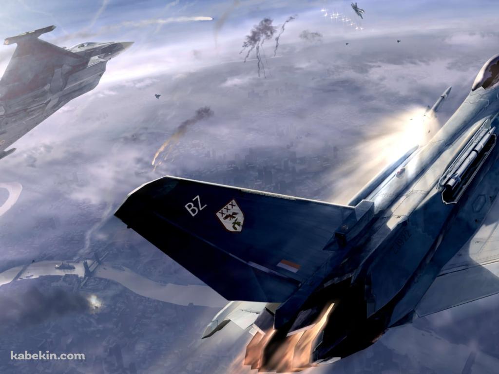 空中戦をするかっこいい戦闘機の壁紙(1024px x 768px) 高画質 PC・デスクトップ用