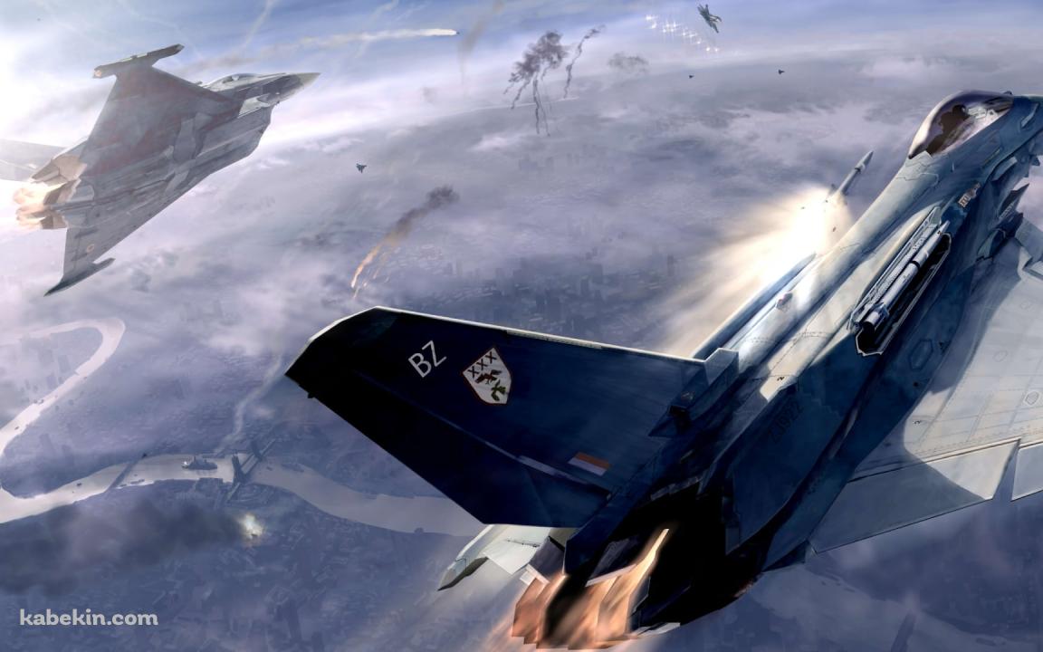 空中戦をするかっこいい戦闘機の壁紙(1152px x 720px) 高画質 PC・デスクトップ用