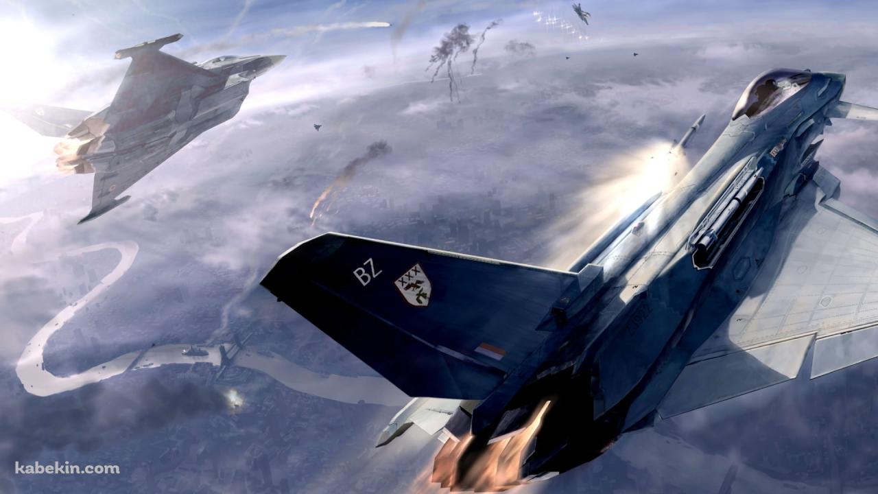 空中戦をするかっこいい戦闘機の壁紙(1280px x 720px) 高画質 PC・デスクトップ用