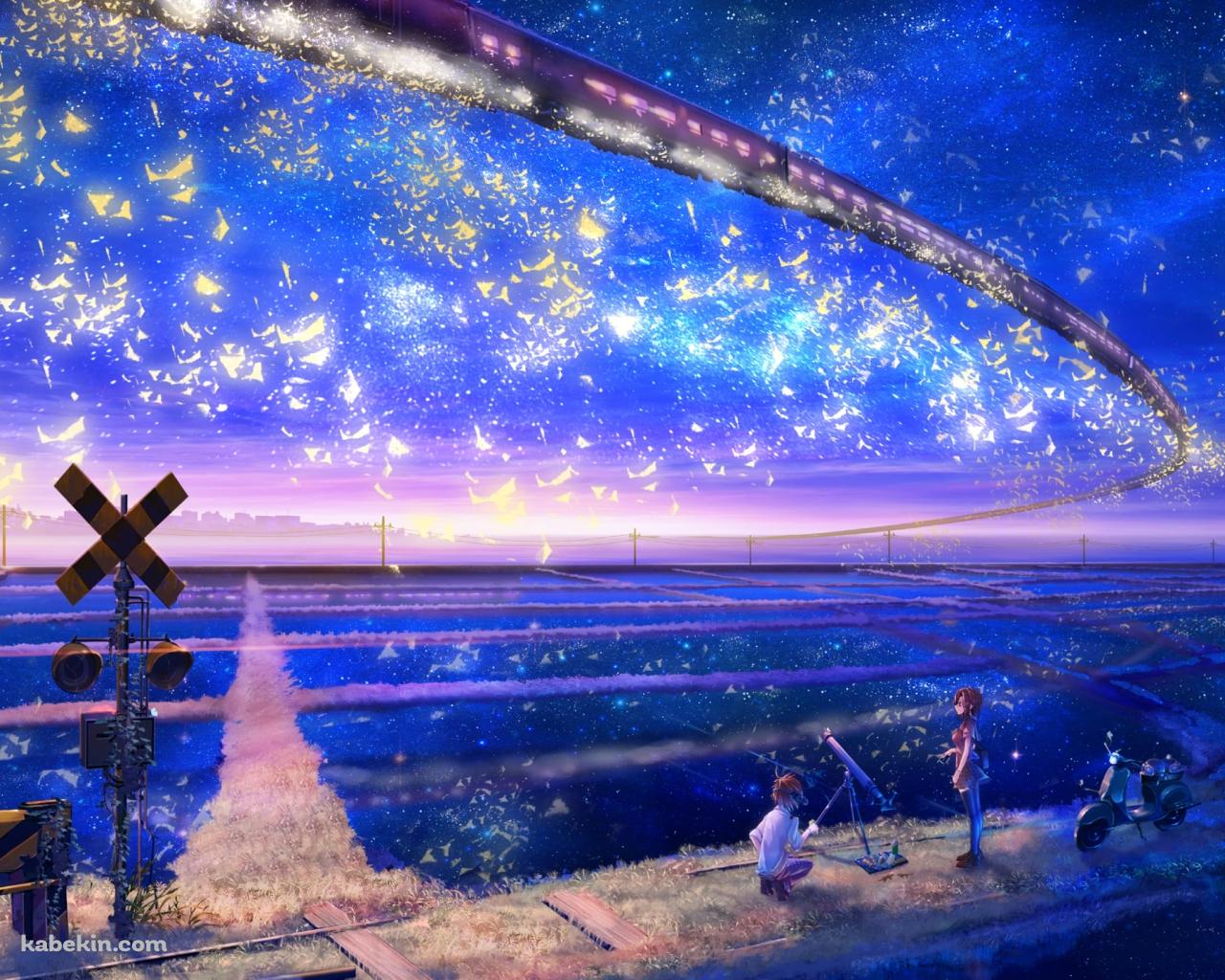 空飛ぶ電車を眺める子供の壁紙(1280px x 1024px) 高画質 PC・デスクトップ用