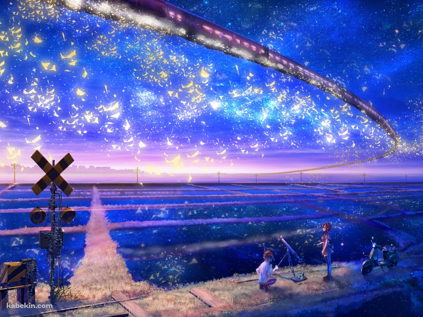 空飛ぶ電車を眺める子供の壁紙(1400px x 1050px) 高画質 PC・デスクトップ用