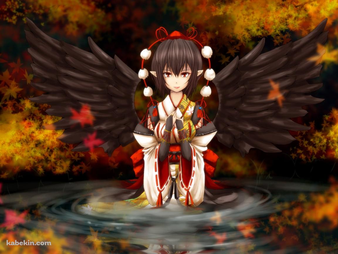 紅葉と湖に浸かる射命丸文 / 東方の壁紙(1152px x 864px) 高画質 PC・デスクトップ用