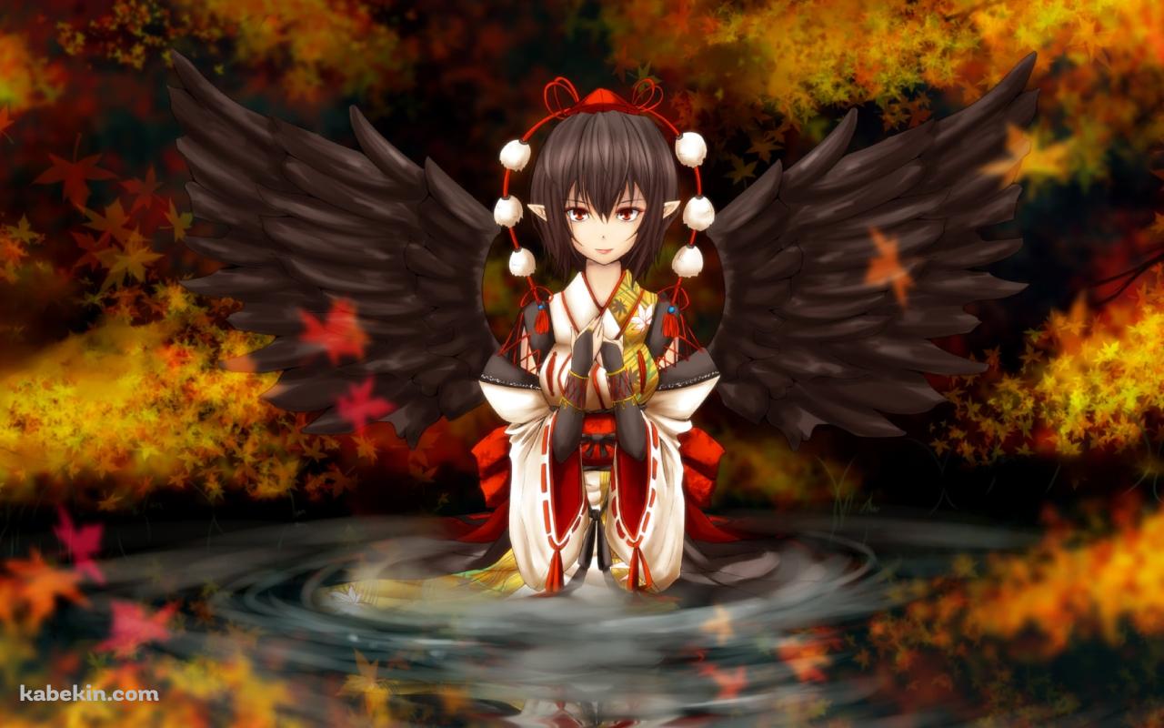 紅葉と湖に浸かる射命丸文 / 東方の壁紙(1280px x 800px) 高画質 PC・デスクトップ用