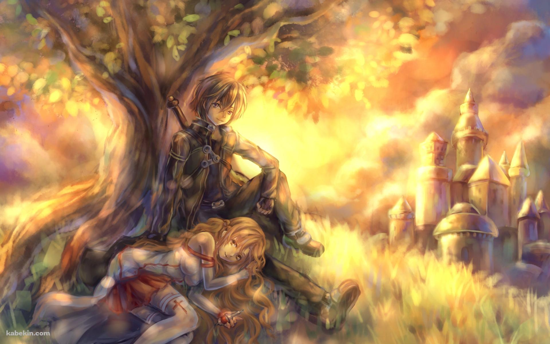 木の下で休むアスナとキリアス / ソードアートオンラインの壁紙(1920px x 1200px) 高画質 PC・デスクトップ用