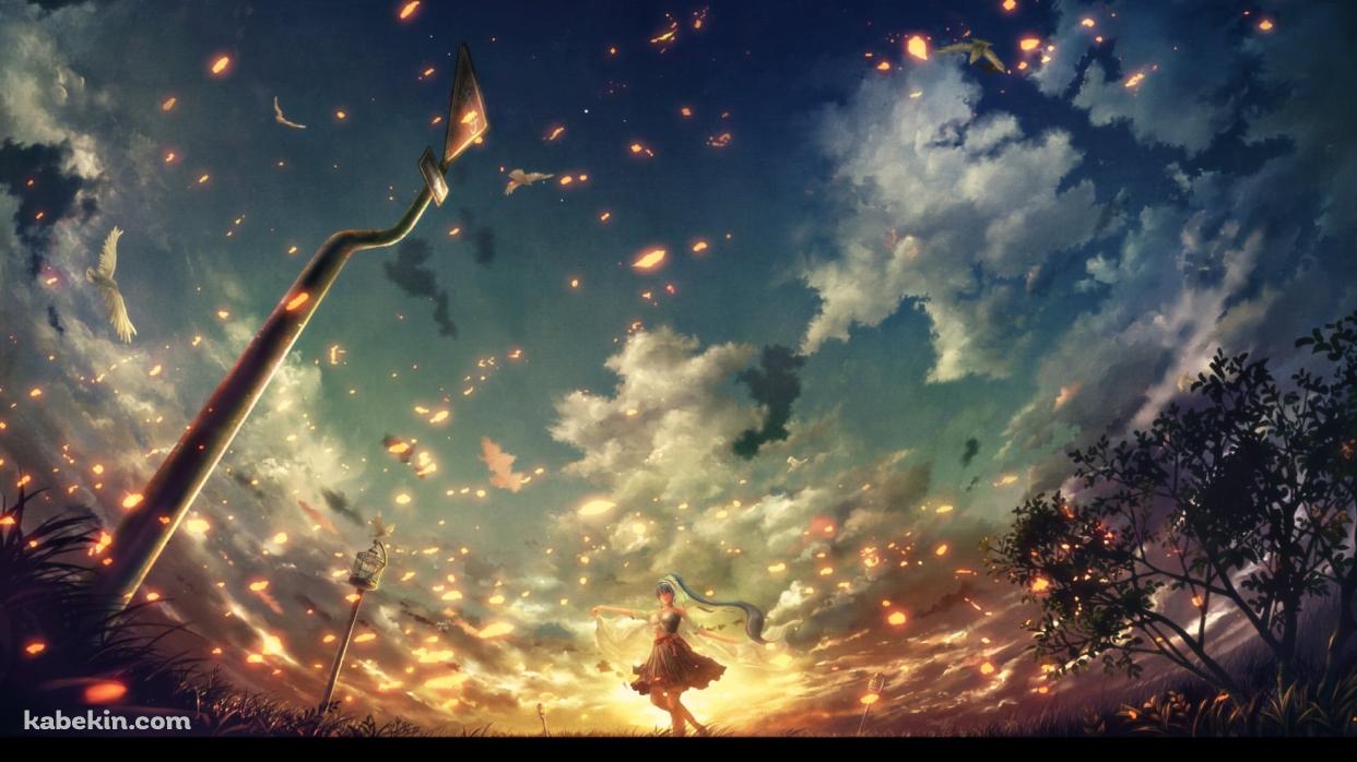 夕暮れの大地で踊る女性 / 進めの標識の壁紙(1242px x 698px) 高画質 PC・デスクトップ用