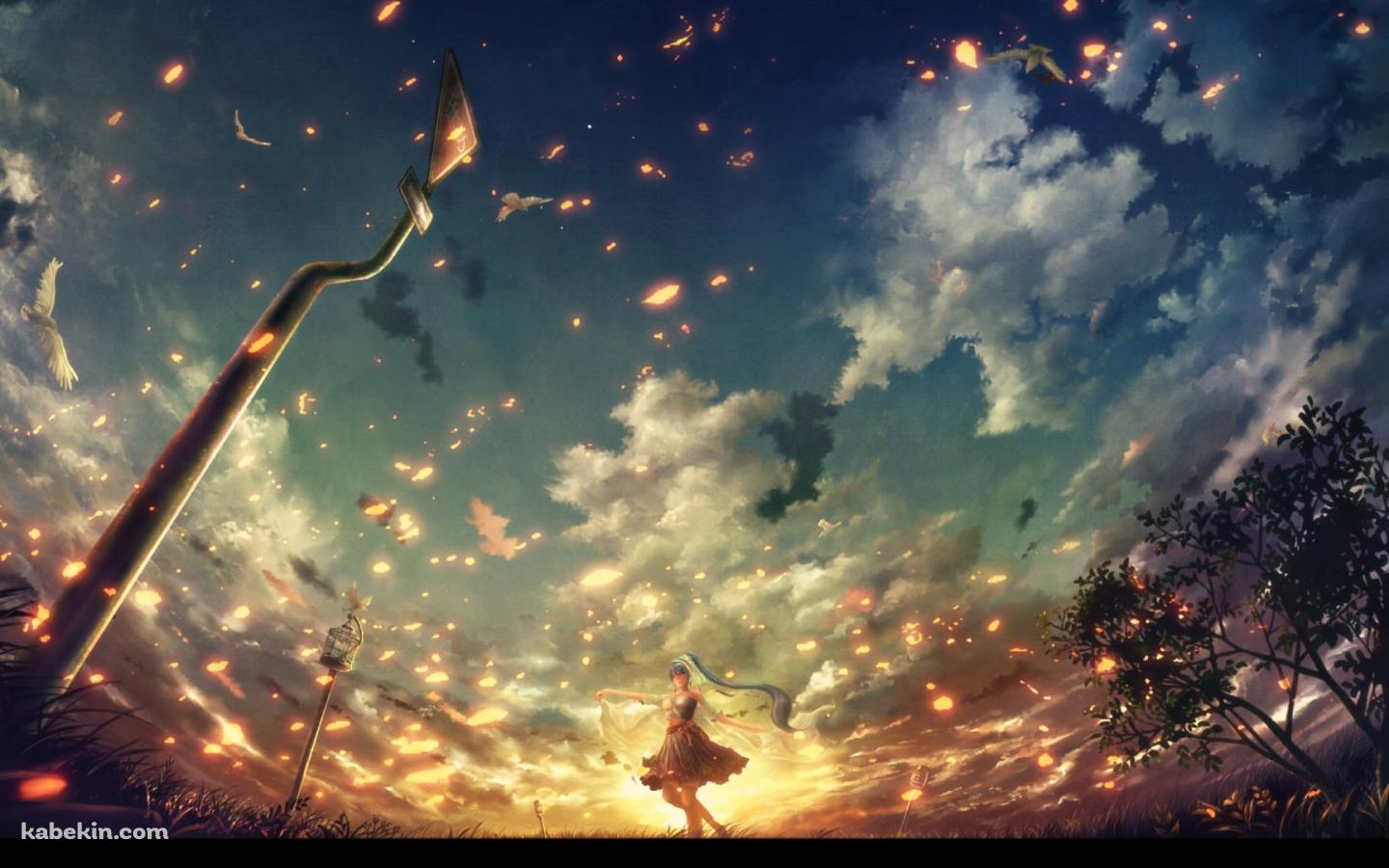 夕暮れの大地で踊る女性 / 進めの標識の壁紙(1440px x 900px) 高画質 PC・デスクトップ用