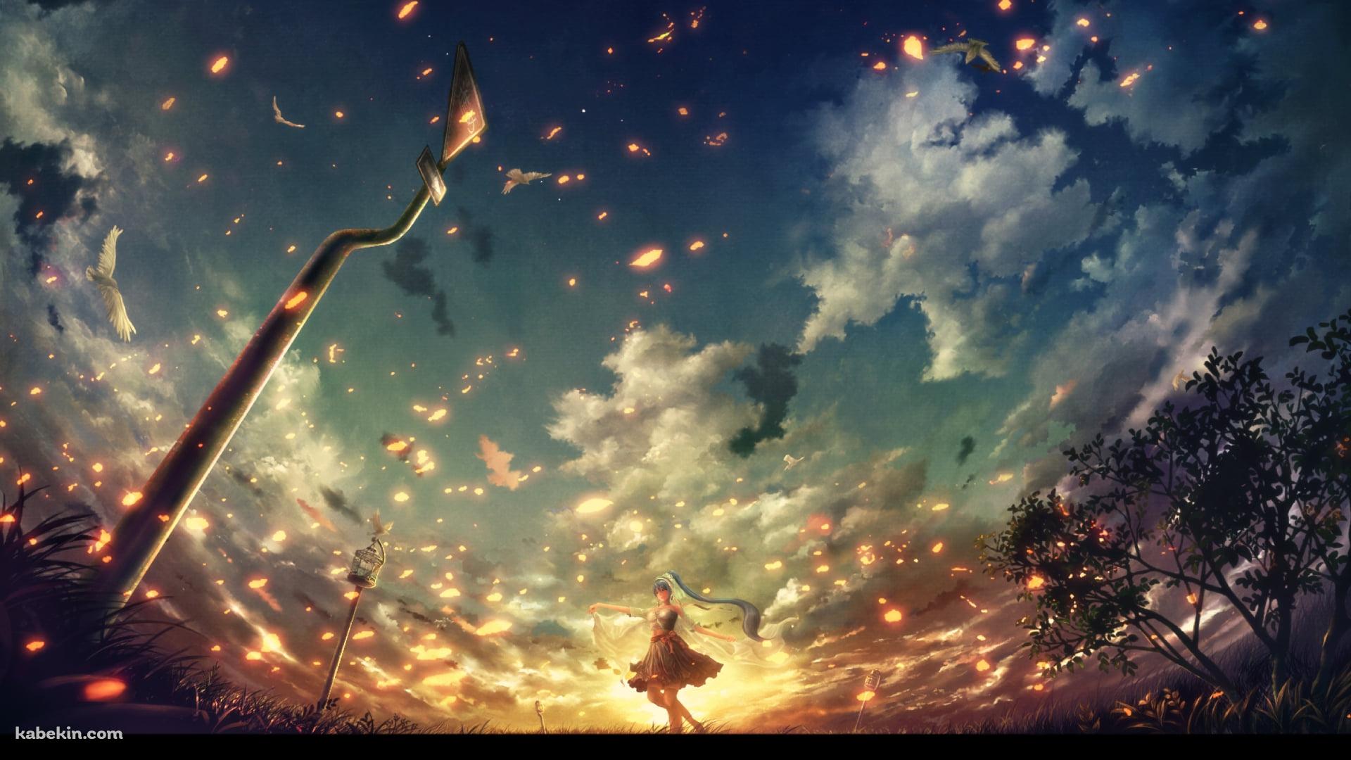 夕暮れの大地で踊る女性 / 進めの標識の壁紙(1920px x 1080px) 高画質 PC・デスクトップ用