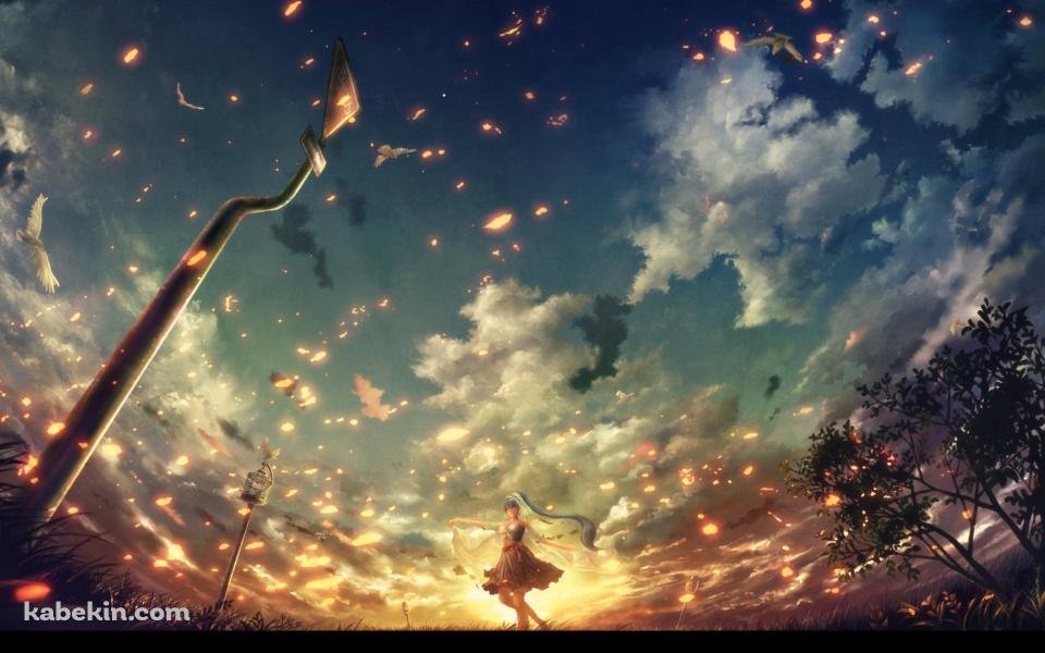 夕暮れの大地で踊る女性 / 進めの標識の壁紙(960px x 600px) 高画質 PC・デスクトップ用