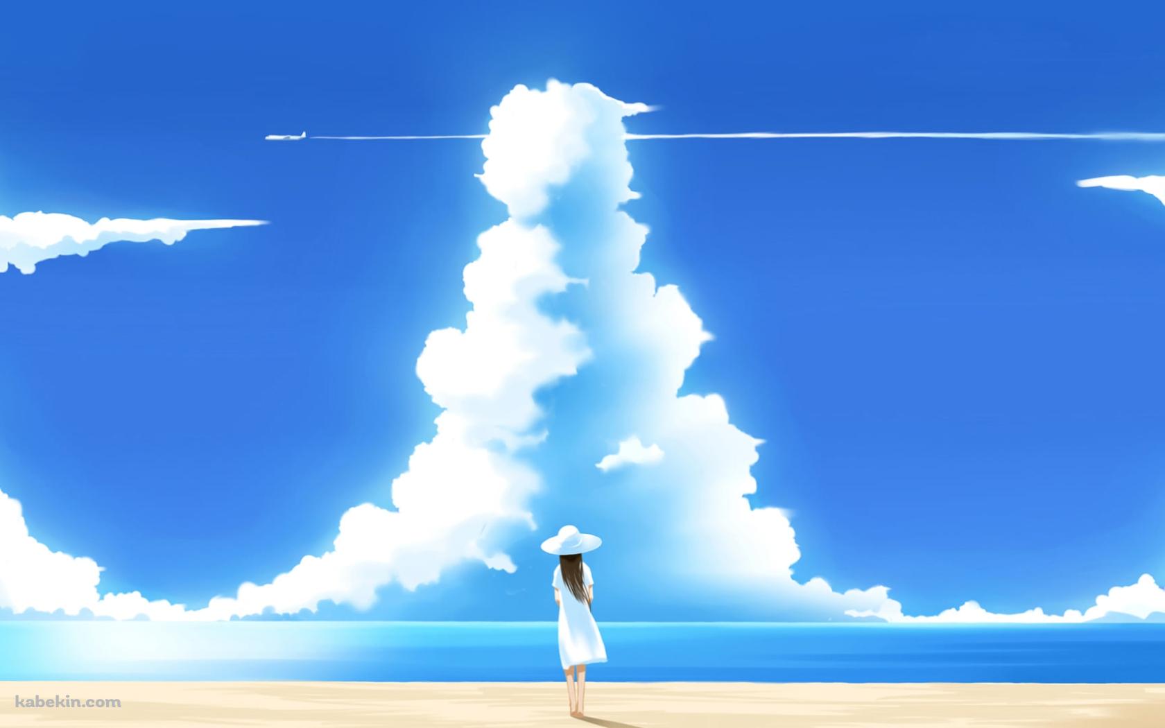浜辺に立つ白い服を着た女性 / 夏の海 / 入道雲の壁紙(1680px x 1050px) 高画質 PC・デスクトップ用