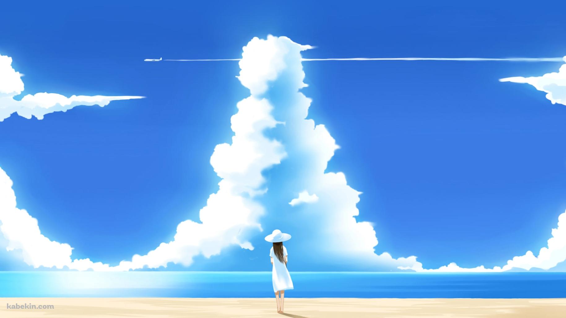 浜辺に立つ白い服を着た女性 / 夏の海 / 入道雲の壁紙(1829px x 1029px) 高画質 PC・デスクトップ用