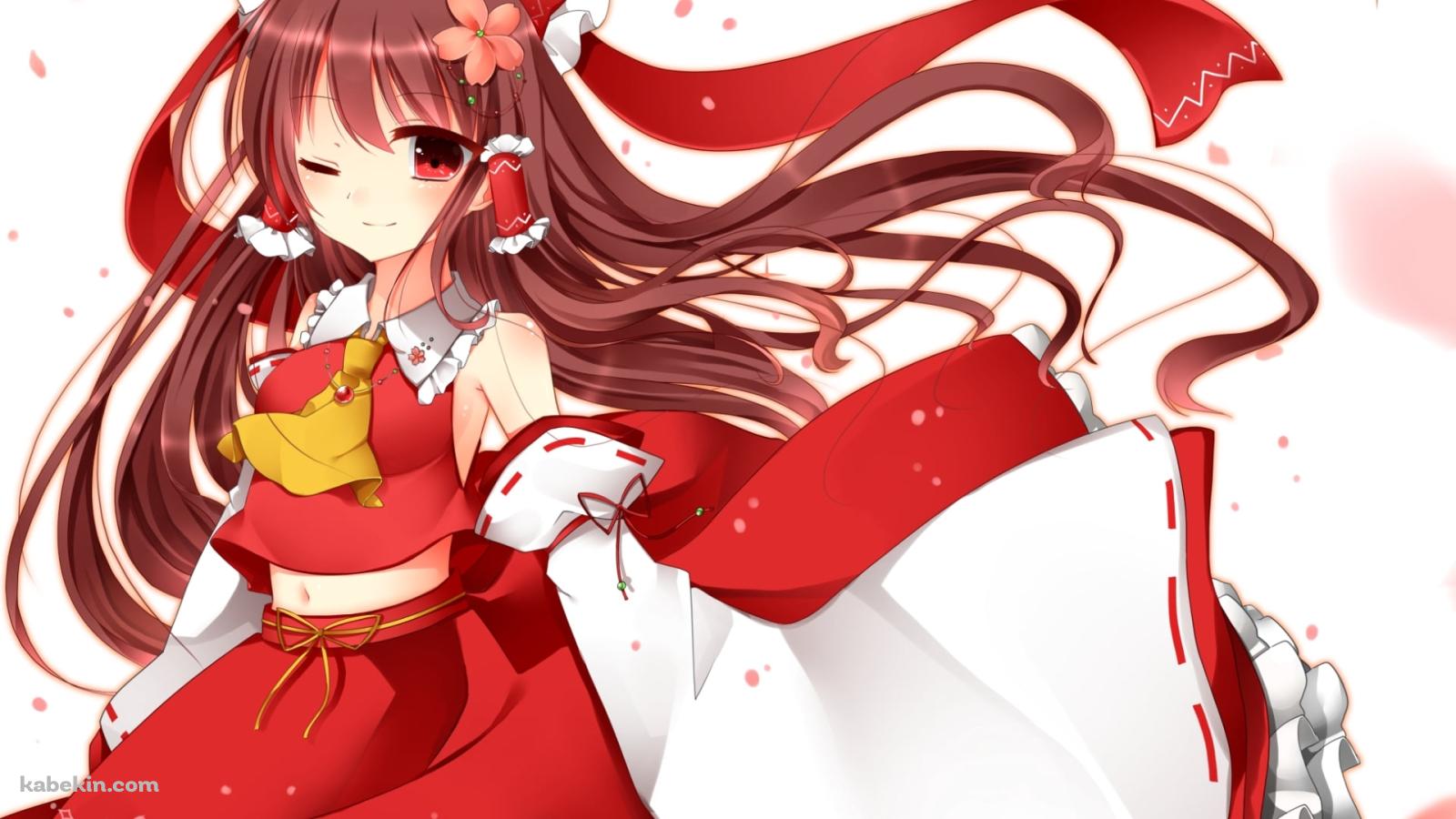 ウィンクする赤い服を着た博麗霊夢 / 東方の壁紙(1600px x 900px) 高画質 PC・デスクトップ用