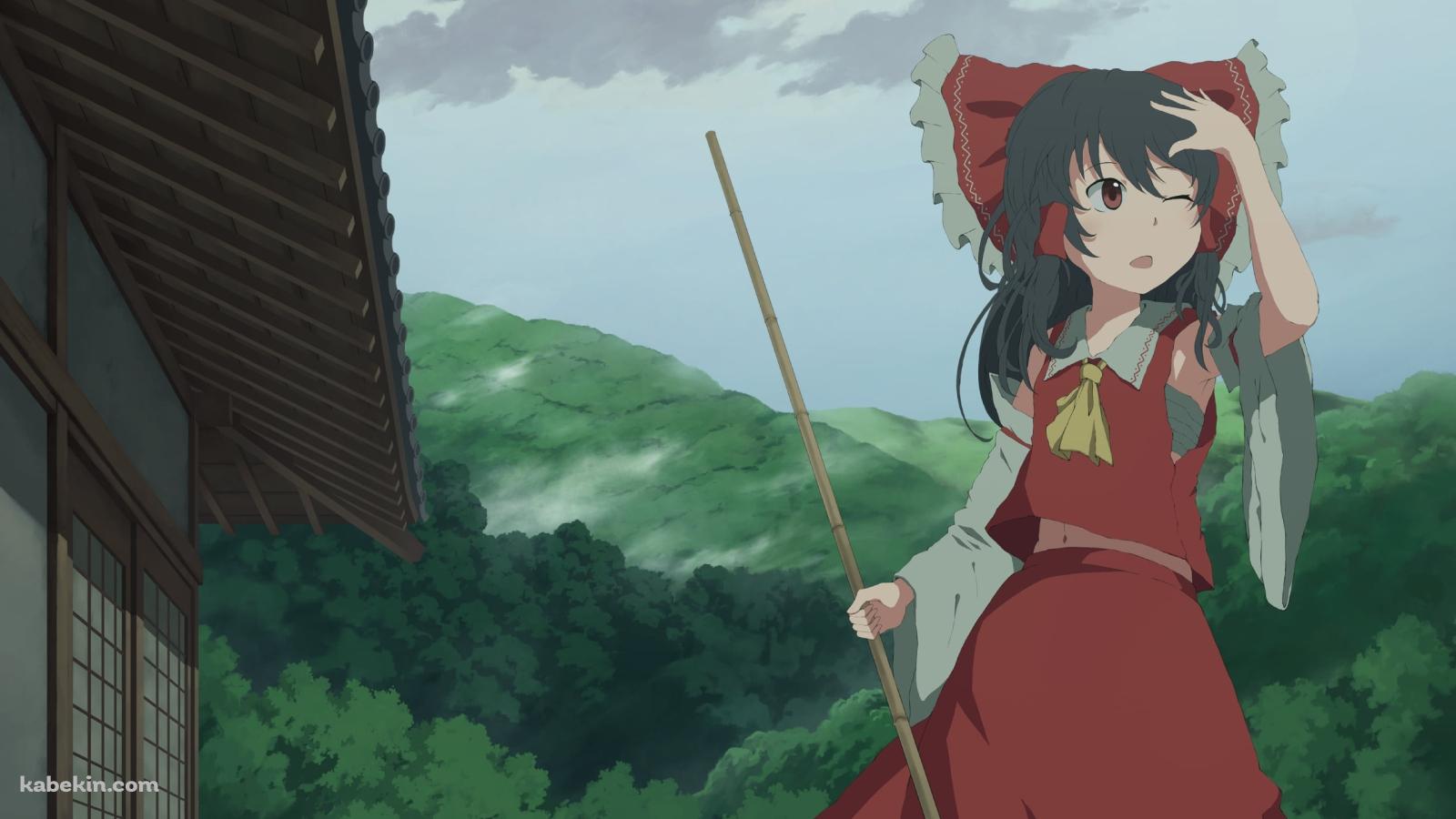 片目をつぶりながら遠くを見る博麗霊夢 / 東方の壁紙(1600px x 900px) 高画質 PC・デスクトップ用