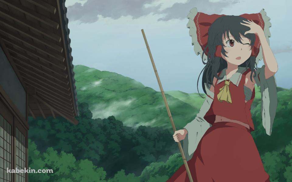 片目をつぶりながら遠くを見る博麗霊夢 / 東方の壁紙(960px x 600px) 高画質 PC・デスクトップ用