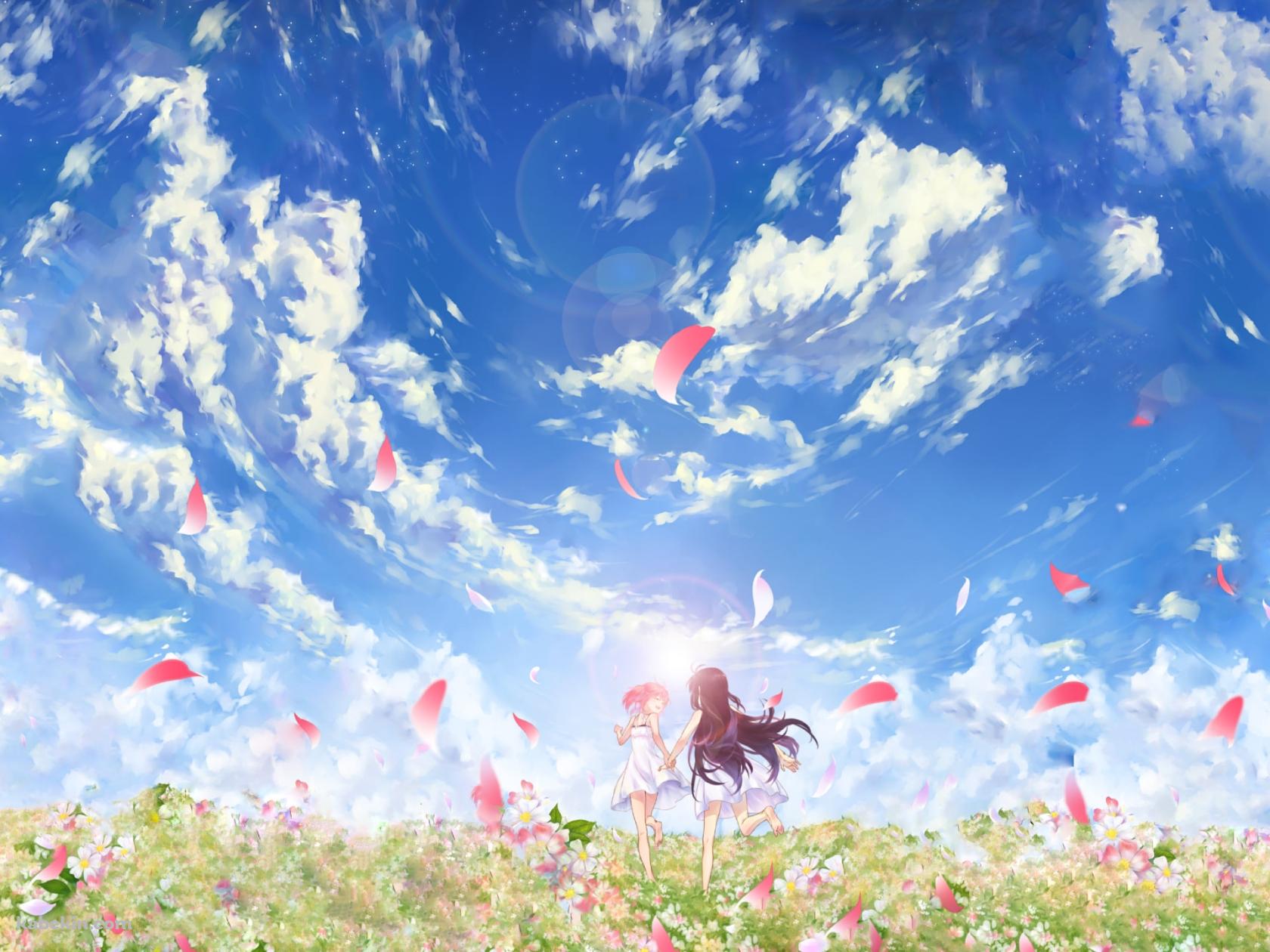 綺麗な花畑を走る鹿目まどかと暁美ほむら / 魔法少女まどか☆マギカの壁紙(1680px x 1260px) 高画質 PC・デスクトップ用