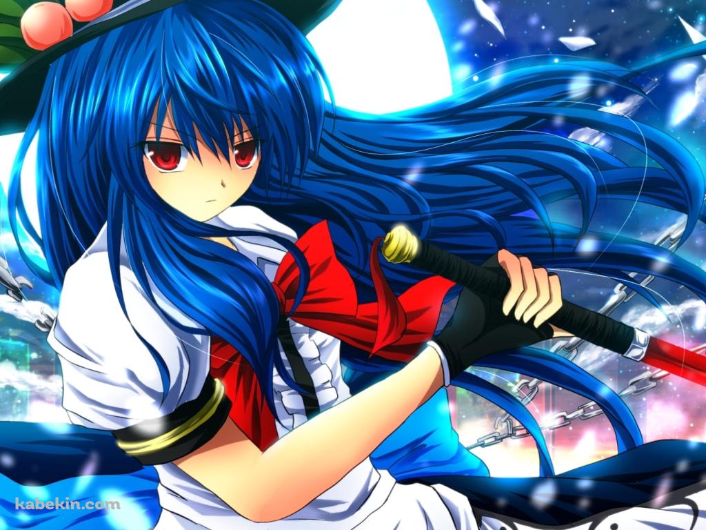 赤く光る剣を持つ比那名居天子 / 光る月 / 東方の壁紙(1024px x 768px) 高画質 PC・デスクトップ用
