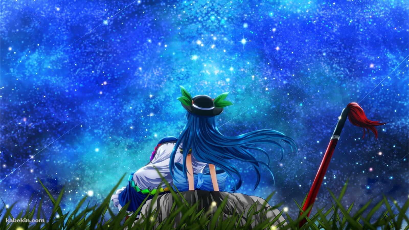 岩に座り星座を見る比那名居天子 / 東方の壁紙(1600px x 900px) 高画質 PC・デスクトップ用