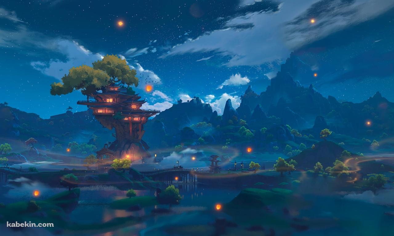 木と共生する街 / 夜景の壁紙(1280px x 768px) 高画質 PC・デスクトップ用