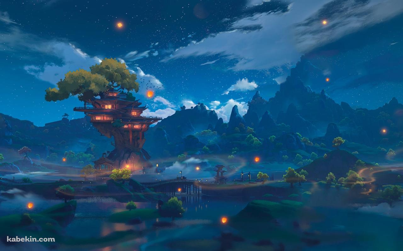 木と共生する街 / 夜景の壁紙(1280px x 800px) 高画質 PC・デスクトップ用